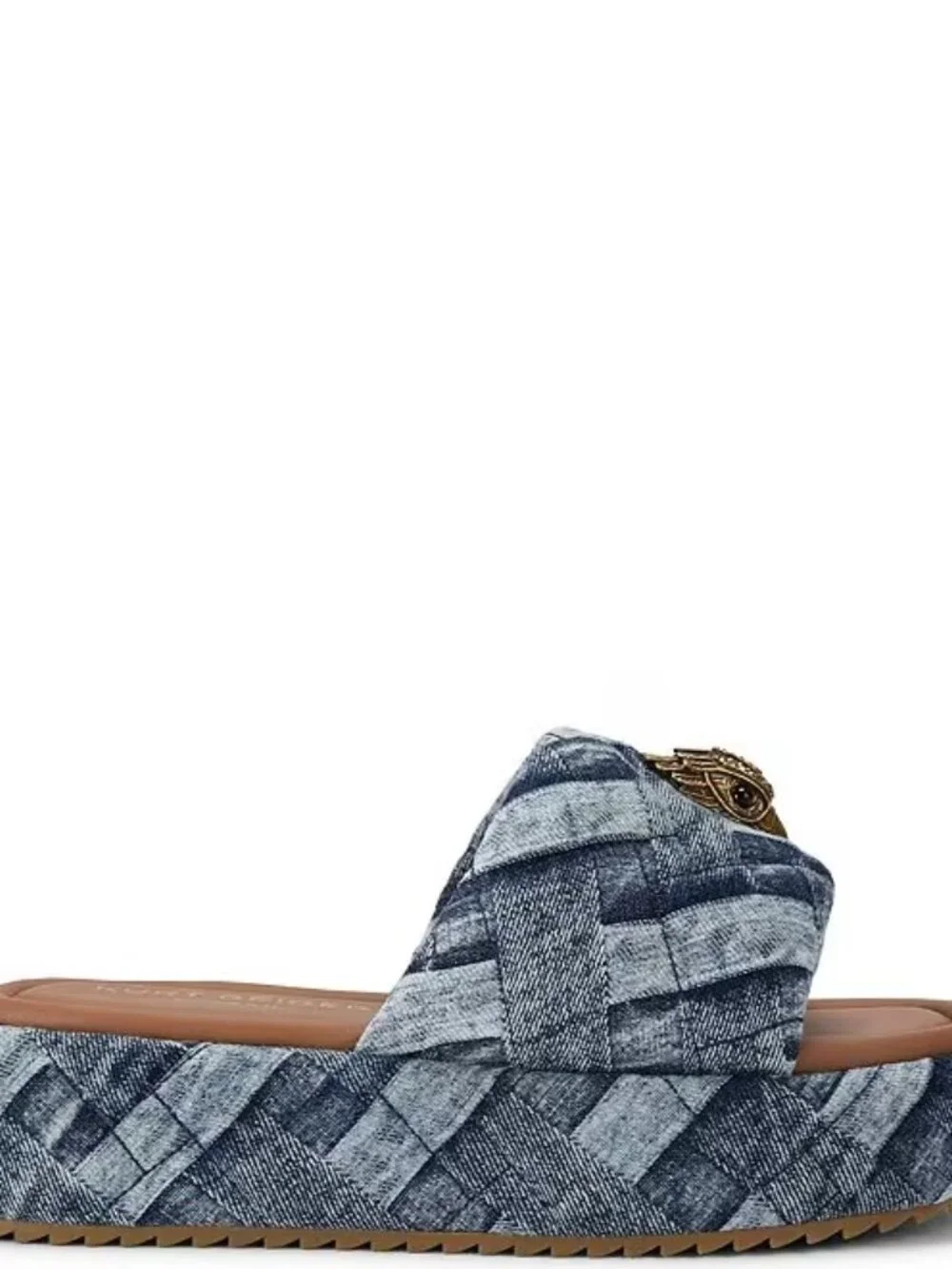 Kurt Geiger Kensington Quilted Denim Patchwork Logo Ornament Platform Slide
